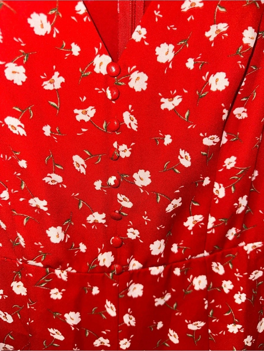 Lulus Red Floral Ruffle Wide Leg Jumpsuit Size Small - Picture 6 of 9